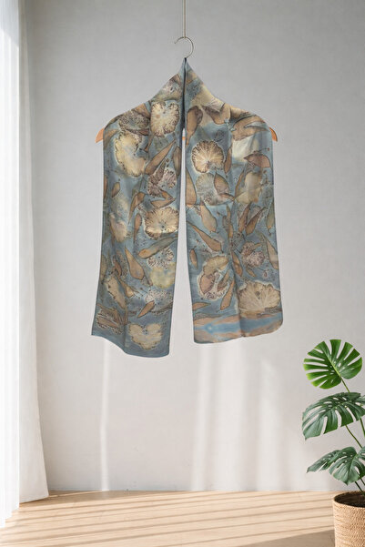 Defne&Apollon İpekçilik 100% Silk Ecoprint Scarf 27 X 170 cm Karma18