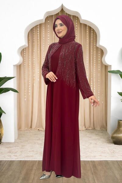 Amine Hüma Deren Abiye Elbise Bordo
