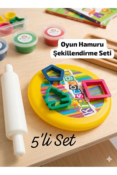 ÇEÇEN HOME 5-Piece Play Dough Modeling Set (Play Dough Table + Roller + 3 Pla...