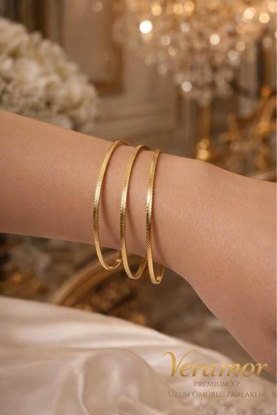 VerAmor Xuping 3'lü Minimal Tasarım Gold Renk Kadın Bilezik Seti 6 cm