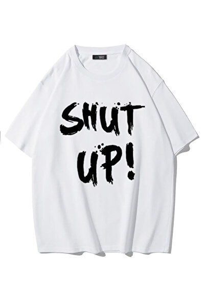 BRZ COLLECTION Unisex supradimensionat Taci! tricou (ALB)