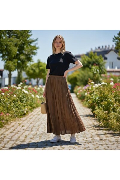 GÖMLEK GALERİSİ Straight Skirt with Elastic Waist, Standard Size, Wrinkled Sk...