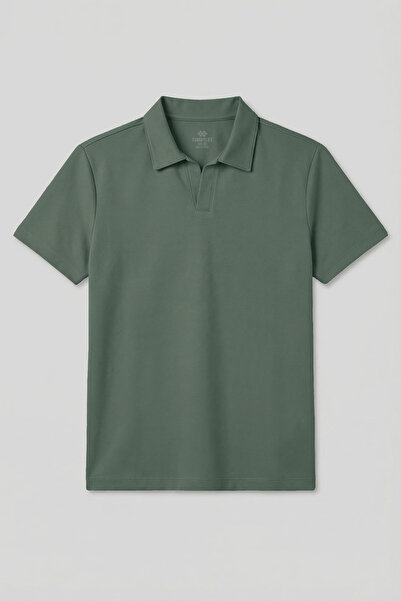 TOMMY LIFE Ανοιχτό πράσινο Ανδρικό μπλουζάκι με λαιμόκοψη πόλο άνετης εφαρμογ...