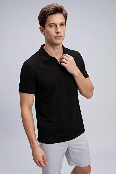 TOMMY LIFE Μαύρο Ανδρικό T-Shirt με Γιακά Πόλο Άνετης Εφαρμογής Απαλής υφής -...