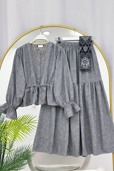 VOLT CLOTHİNG Linen Beli B Ruched Skirt Suit