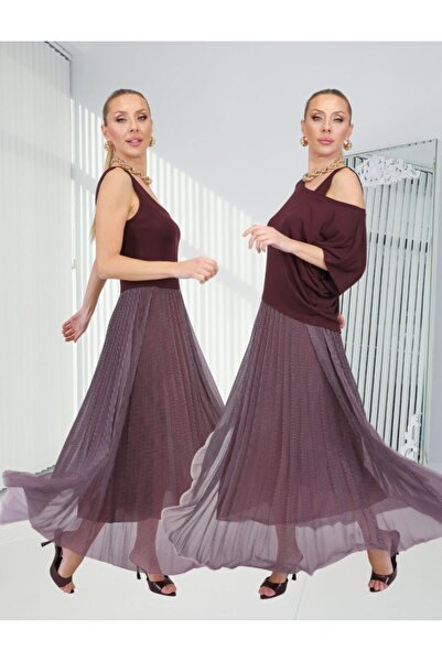 QİMYA BUTİK Buketli̇ Women's Sleeveless Skirt Pu Polka Dot Two-Piece Dress wi...