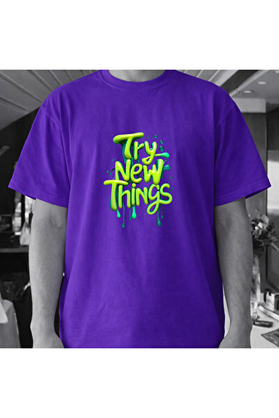 VODEXA Tricou oversize pentru bărbați TRY NEW Tricou imprimat 100% bumbac, cr...
