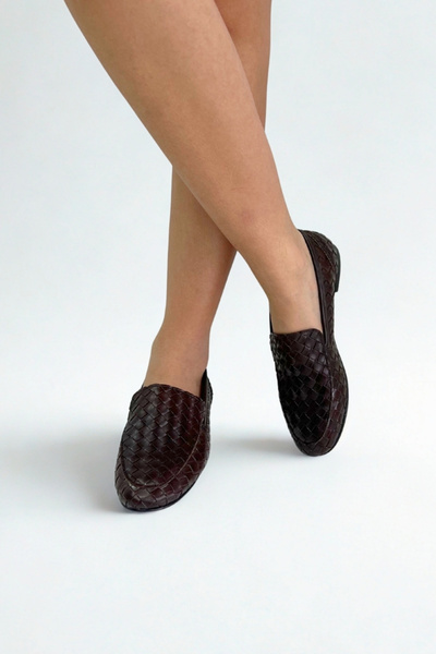 inizio Pantofi de damă tricotati maro talpă plată P9040