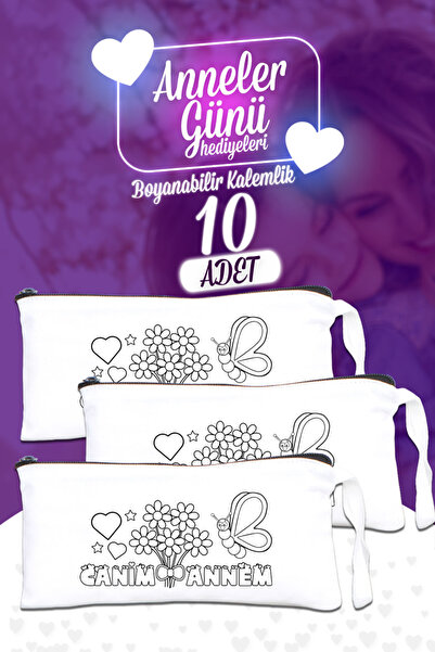 Pamusan Anneler Günü Boyanabilir Kalemlik Beyaz 21x10 cm Buket Çiçek 10 ADET