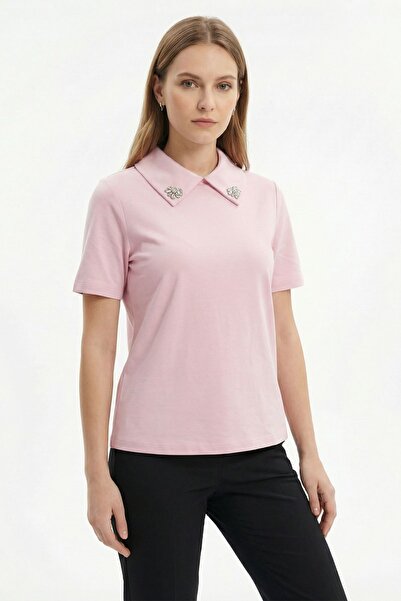 Rays Μπλουζάκι με ροζ γιακά και πέτρες, κοντομάνικο 6294