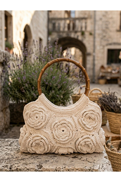 TrakyaTrend El Örgüsü Ahşap Saplı Bohem çanta