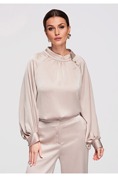 OMBRE Γυναικείο Μπλούζα Casual OW-TS-E0024 Μπεζ