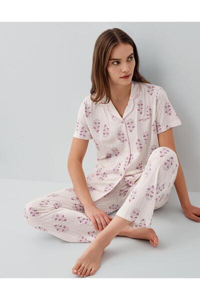 Pierre Cardin Women's Buttoned Short Sleeve Boxed Pajama Set 50% Cotton 50% M...