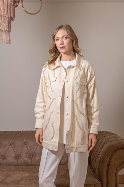 Moodbasic PREMIUM KRİSTAL BONCUK İŞLEMELİ PAMUK CEKET