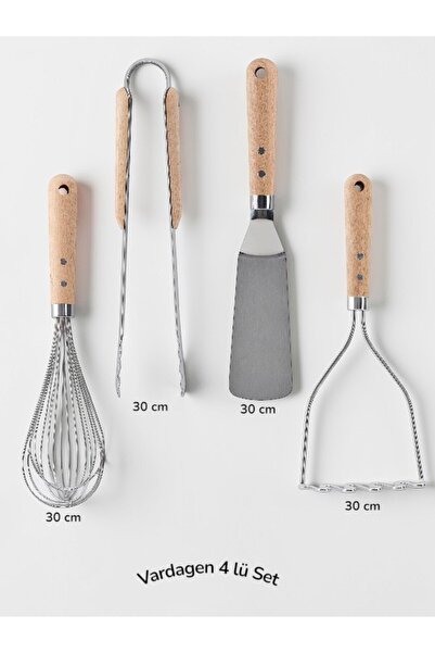 IKEA Vardagen Stainless Steel-Beech, Tongs, Spatula, Whisk, Potato Masher 30 cm
