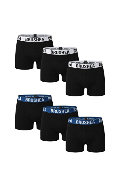 BRUSHEA Erkek Boxer Likralı Premıum 6'lı 3 Beyaz 3 Mavi