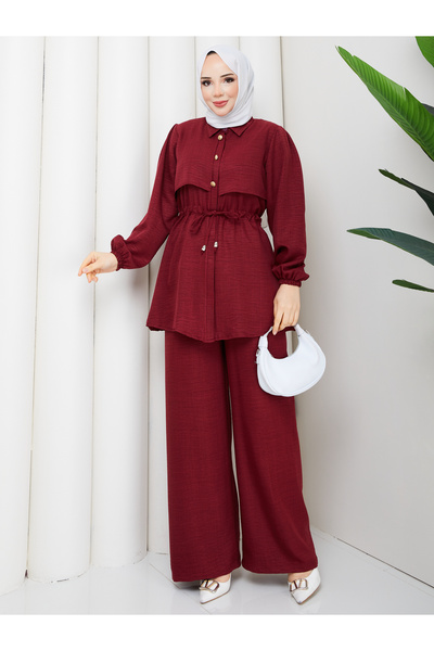modapark.ist Women's Waist Tunneled Linen Pant Suit