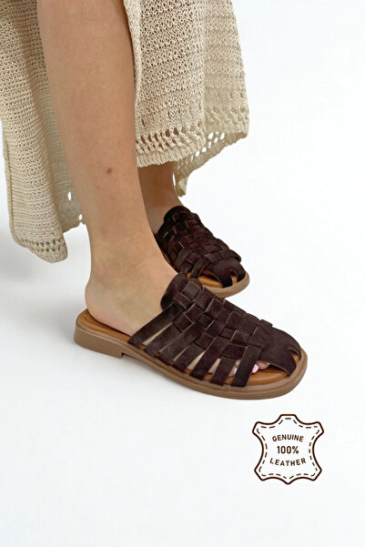 inizio Brown Suede Genuine Leather Women's Slipper Of1073