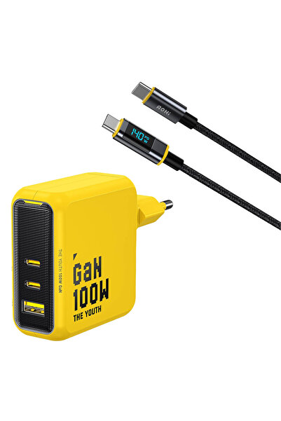 Aohi Youth 3 Portlu 100W Şarj Adaptörü, LED Ekranlı 140W Hızlı Şarj Kablosu Seti