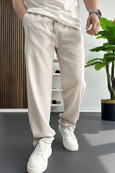 Edwox Men's Relaxed Fit Straight Jogger Pants Trousers Cream Edw468