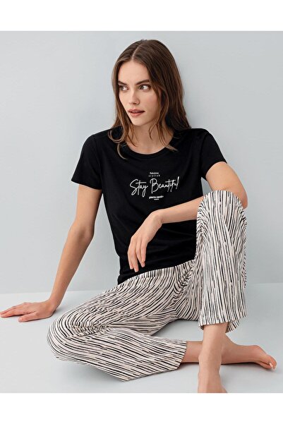 Pierre Cardin Women's Modal Cotton Pajama Set – Short Sleeve T-Shirt and Stri...