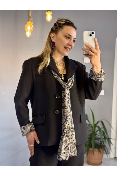 Gözde Tasarım Butik Women's Black Color Lined Oversize Va Shoulder Pad Jacket...