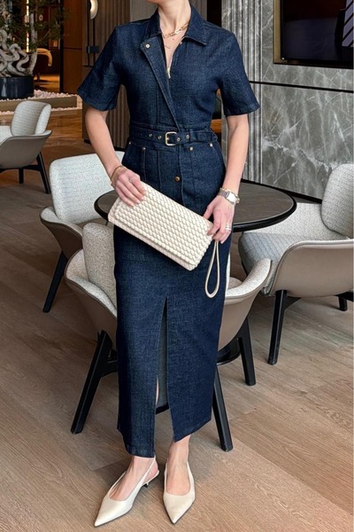 Pulli Collection Denim Dress with Belt Zippers