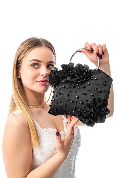 GUSTELLO ΣΕΝΑ |   Ασημί μεταλλική τσάντα λουλουδιών με λαβή D, βραδινό φόρεμα...