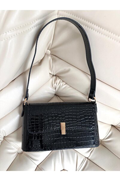 minebag Covered Baguette Lara Women's Hand and Shoulder Bag Bag Black Croco