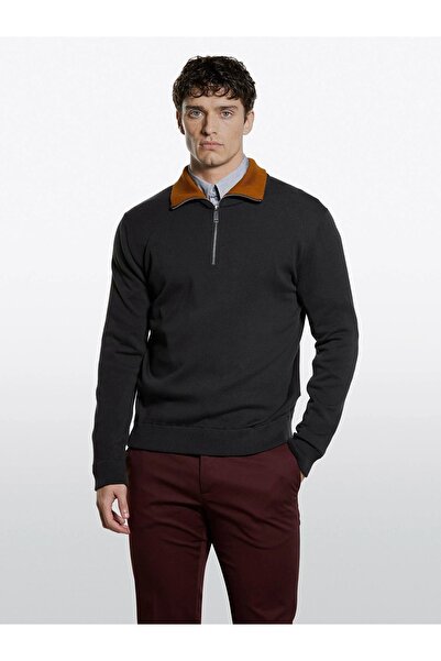 Sisley Men's Cotton Blend Half Zipper Mock Neck Sweater 325A10F2S300O-Sis903