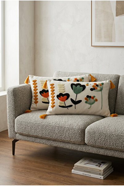 Mariesse Home 2-Piece Punch Embroidered Living Room Balcony Bohemian Throw Pi...