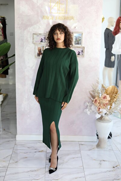 Angy Fashion "Emerald Elegance" knit set with a pencil skirt and si...