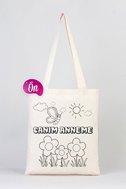 Pamusan Boyanabilir Canım Annem Ham Bez Çanta - 35x40 cm - KELEBEK Desenli 5 ADET