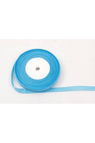 OEM Checkered Textile Ribbon 1cm 22meters Blue White