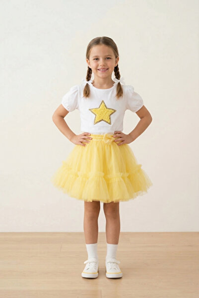 nacar çarşı Girl's Yellow Star T-Shirt Yellow Ruffle Tutu Skirt April 23Rd Sh...