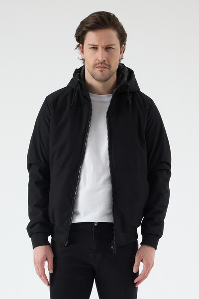 LEVEL HİGH Men's Hooded Black Raincoat, Lightweight Padded, Water-Resistant W...