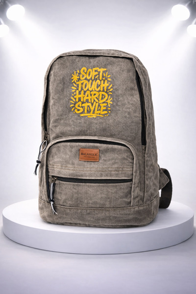 KAFF Zippered Front Pocketed Design Unisex Vintage Denim Backpack -Moonkot