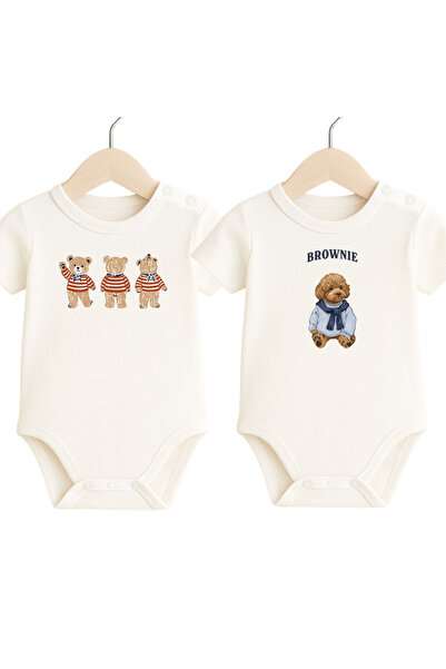 babytex بدلة أطفال بأكمام قصيرة - 100% قطن مع قطن أزرار كبس على شكل دمية دب م...