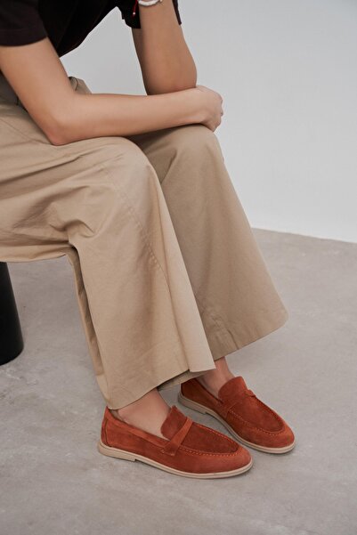 NİŞANTAŞI SHOES Bery Tile Genuine Suede Leather Flat Sole Women's Loafers