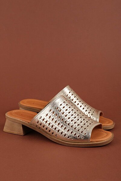 Gondol Genuine Leather Short Heeled Daily Perforated Shoes Slipper Ez.1129Al ...