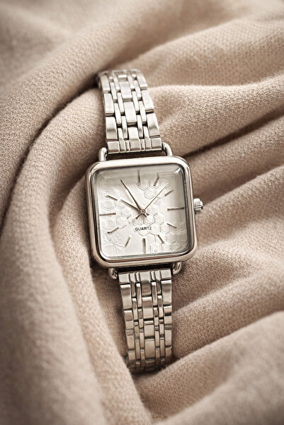 İnogge Noire White Dial Honeycomb Patterned Silver Square Elegant / Stylish L...