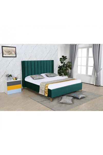 MarketMob Laguna Bed 160x200 cm Velvet Upholstered Green with Included Bed Base
