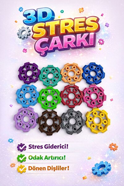 ydn 3D Stres Çarkı, Dişli Tasarımlı Stres Çarkı 7 cm 1 Adet