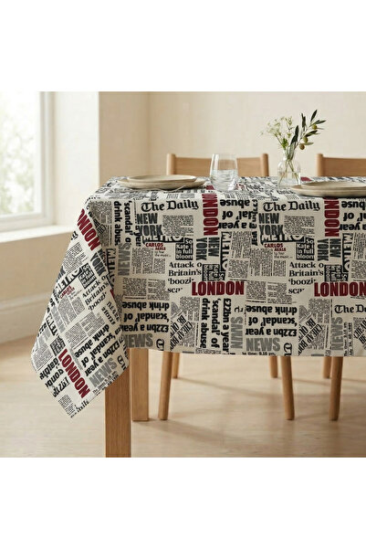 Prime Sleeks Retro Gazete Patterned Stain Resistant Tablecloth - Liquid-Proof...