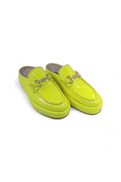 Oneka Shoes Women's Daily Sabo Slipper Stone Buckle Phosphor Yellow Patent Le...