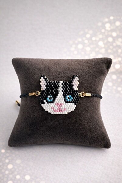 hand shey Miyuki Kedi Figürlü İp Bileklik | El Yapımı | Ayarlanabilir