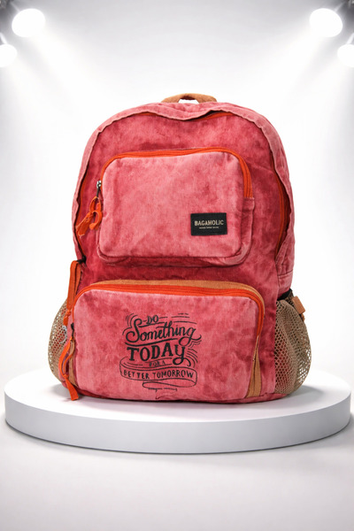 KAFF Zippered Front Pocketed Design Unisex Vintage Denim Useful Backpack -Daston