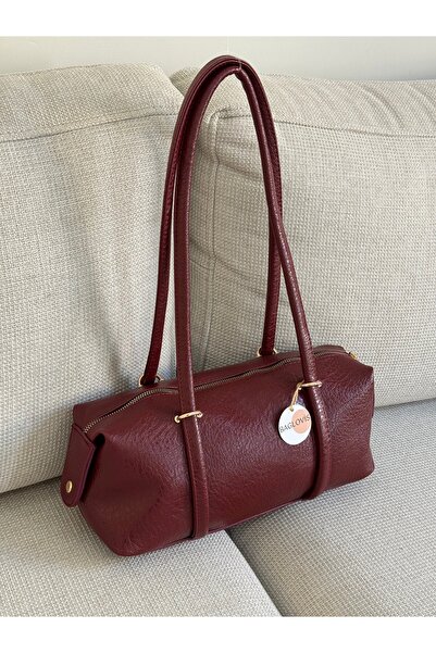 BAGLOVİS Bordo Faux Leather Baget Shoulder Bag - Daily Stylish Cylinder Sleev...