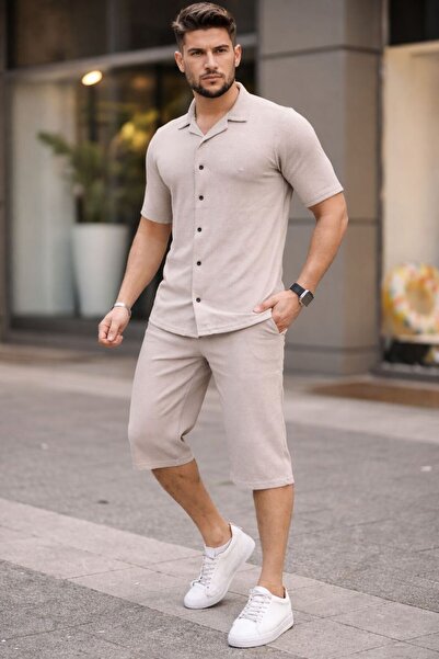 zs zaos fashion Waffle Men's Shorts Shirt Set Cotton Pieces Textured Quality ...