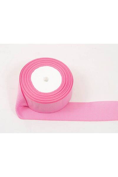 OEM Checkered Textile Ribbon 4cm 22meters Pink White